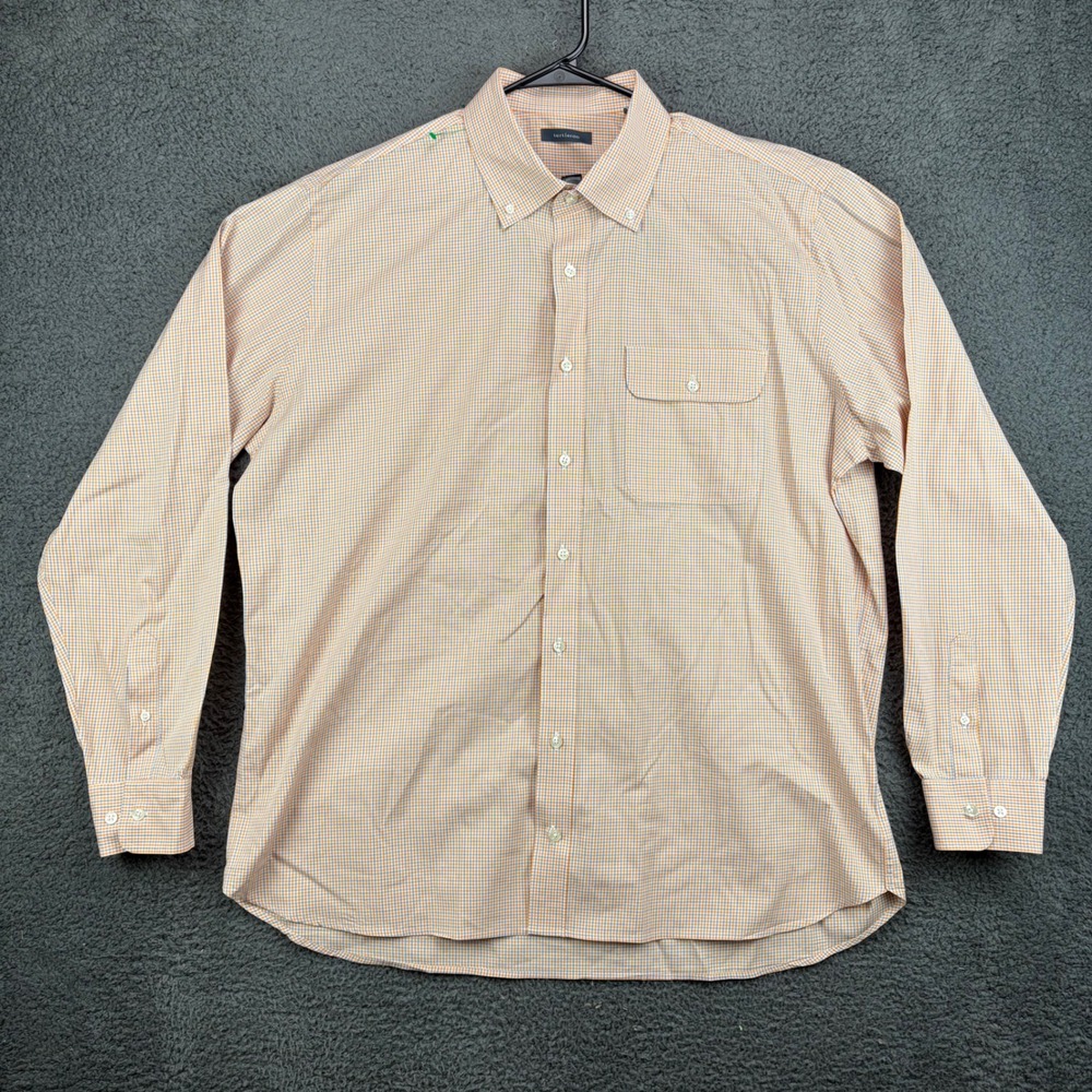 Turtleson Mens XL Button Down Shirt Orange‎ Blue Gingham Check Long Sleeve